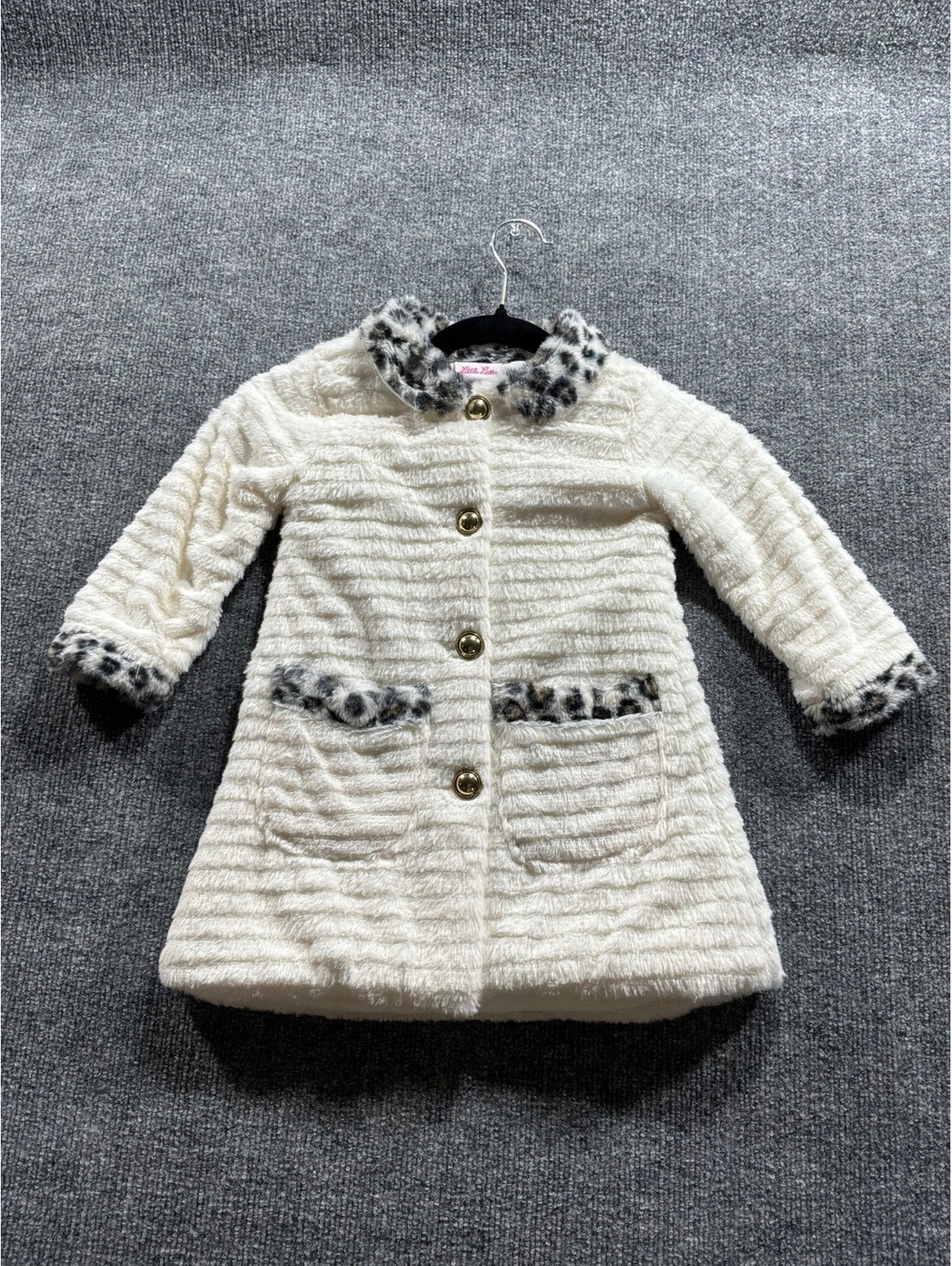 Little Lass Girls 3T Faux Fur Coat with Leopard Print Accents